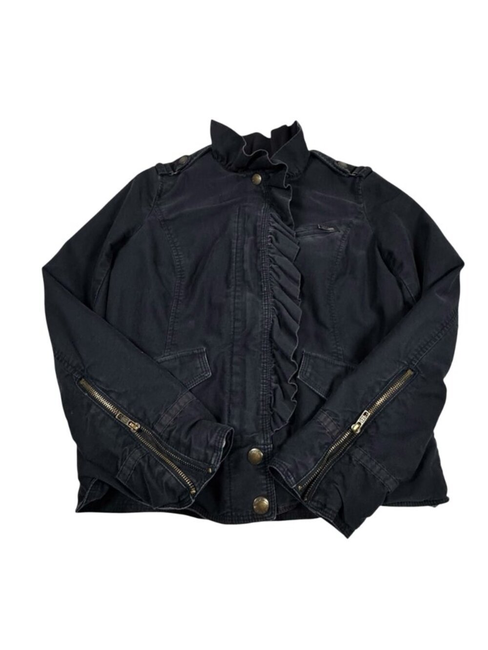 Vintage Y2K Juicy Couture Black Military Ruffle Jacket Cotton Utility Blazer S - Picture 10 of 12
